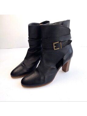 VANESSA BRUNO BLACK LEATHER STRAP BLOCK HEEL BOOTIES 41 US 10 MADE IN ITALY